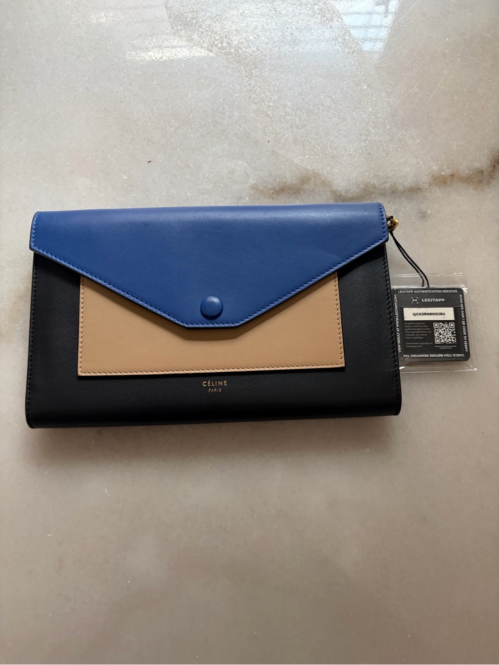 Céline Tri-Color WOC— Blue, Tan & Black